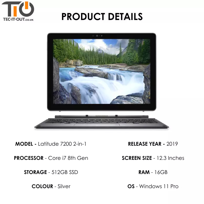 Dell Latitude 7200 2-in-1 Touchscreen Laptop Business, 12.3in Dell Latitude 7200 2-in-1 Touchscreen Laptop Business, 12.3in