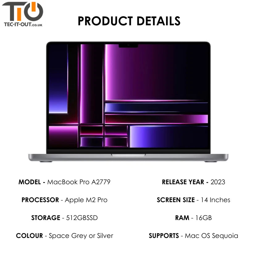 MacBook Pro 14-inch A2779 M2 Pro 10-Core CPU 16-Core GPU (2023)-Apple-TIO