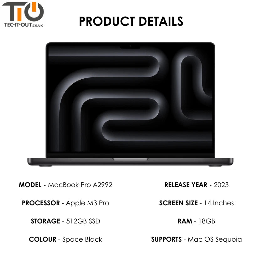 MacBook Pro 14-inch A2992 M3 Pro 11-Core CPU 14-Core GPU (2023)-Apple-TIO