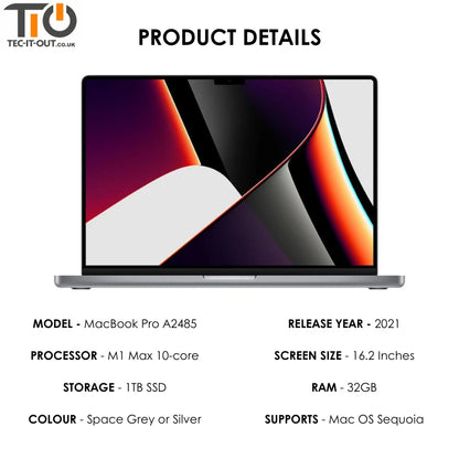 MacBook Pro 16-inch A2485 M1 Max 10-Core CPU 32-Core GPU (2021)-Apple-TIO