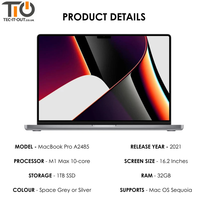 MacBook Pro 16-inch A2485 M1 Max 10-Core CPU 32-Core GPU (2021)-Apple-TIO